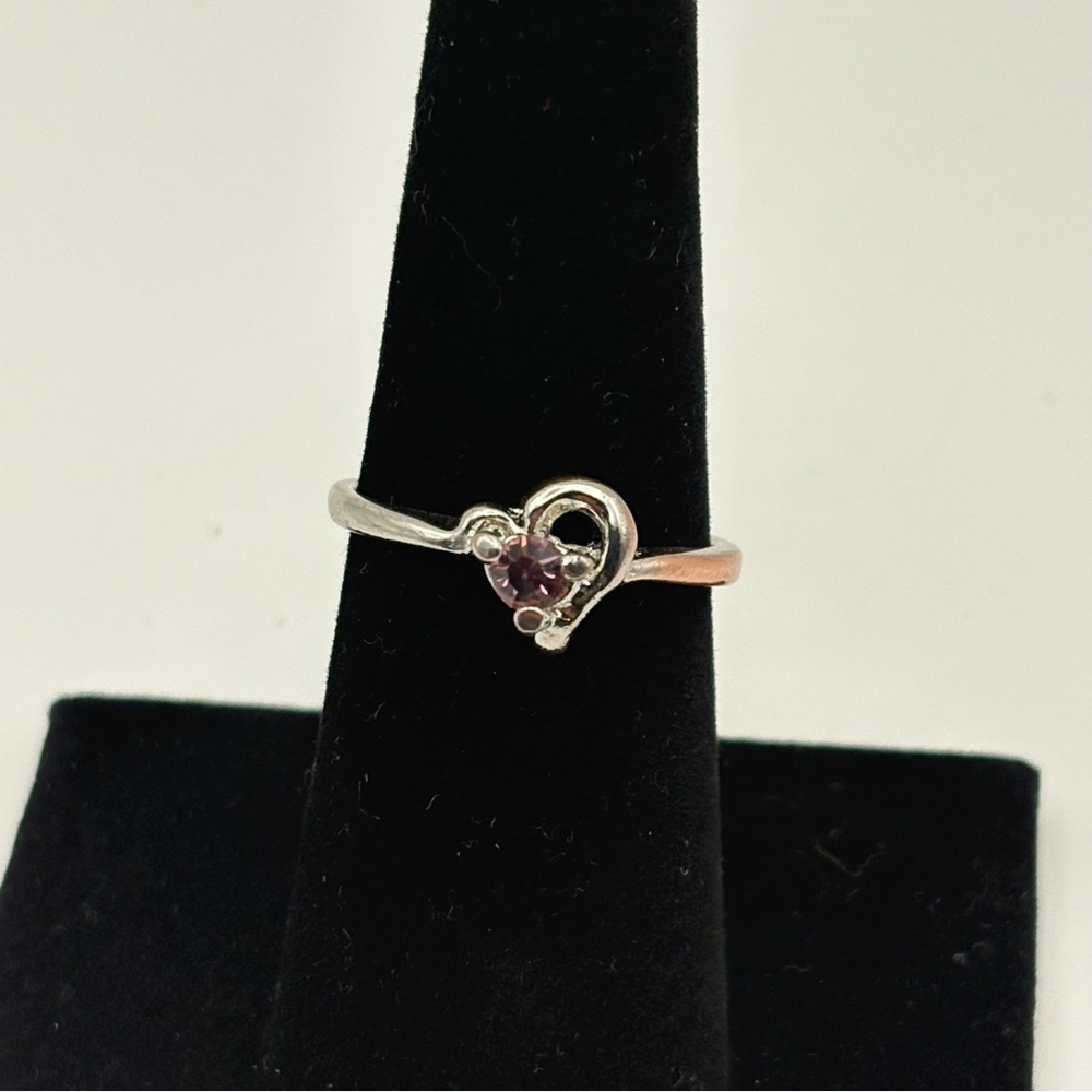 Silver Heart Ring with Purple Stone